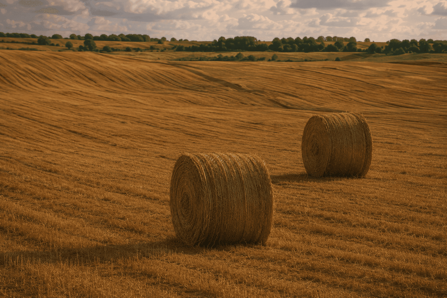 Hay bales on open farmland