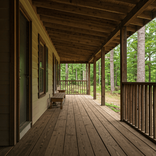 Covered ranch porch overlooking trees